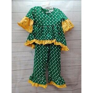 Parya Toddler Girl 2 Pcs Set Sz 6T Green Yellow Floral Polkadot Ruffles